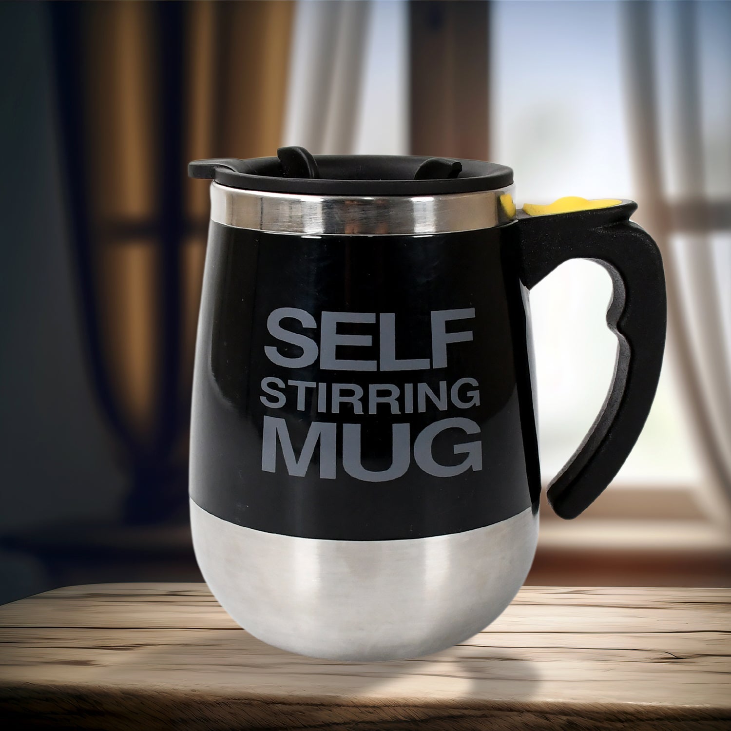 Self Stirring Mug With Lid used in all kinds of household and official places for serving drinks, coffee, any types of beverages etc. (1 Pc / 400 ML) Self Stirring Mug With Lid used in all kinds of household and official places for serving drinks, coffee, any types of beverages etc. (1 Pc / 400 ML)